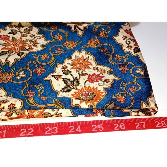 Rizky 100% Silk Kimono Robe OS Teal Orange Floral Scroll Boho Batik Eclectic - Picture 4 of 6